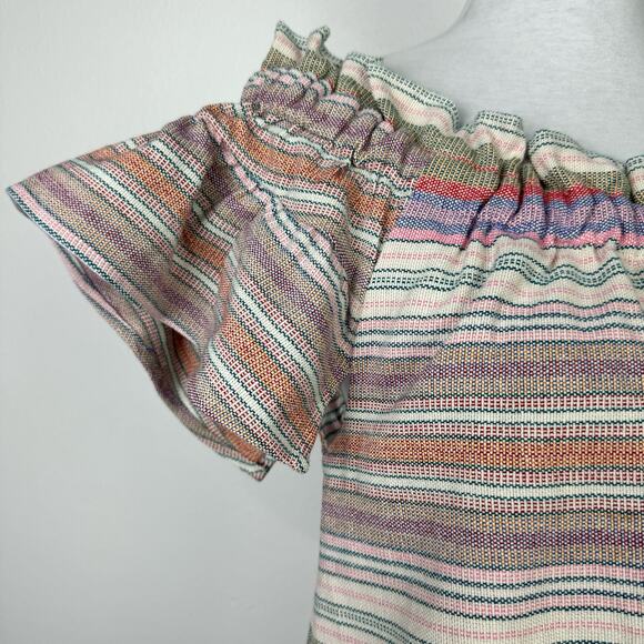 Corey Lynn Calter | Dion Yarn Dyed Off the Shoulder Stripe A-line Dress Pockets - Picture 7 of 12